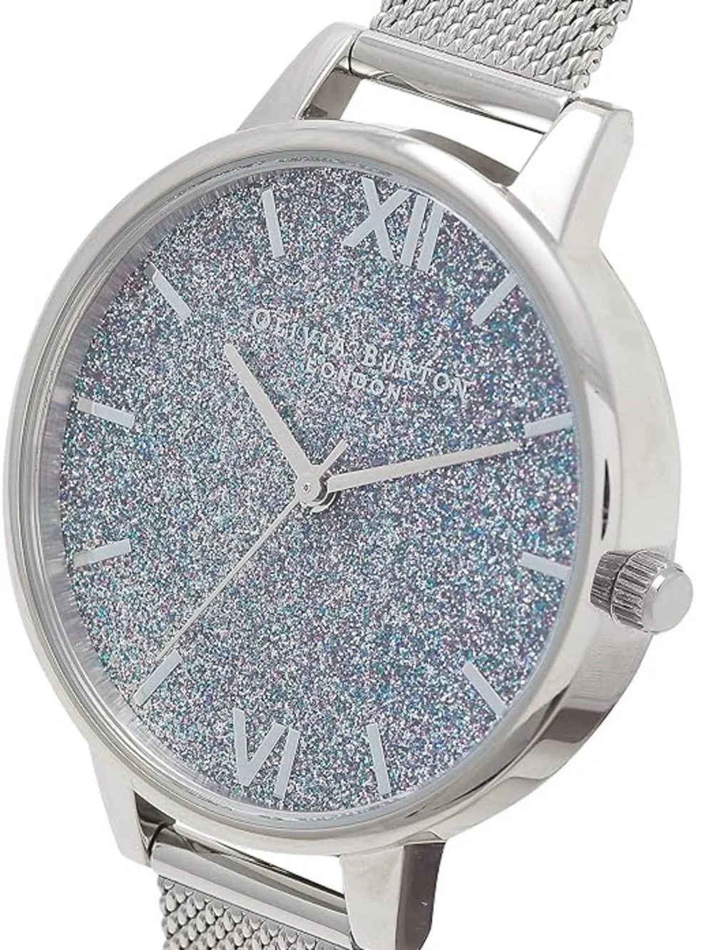 OLIVIA BURTON Silver Glitter Dial Silver Mesh Strap Watch
